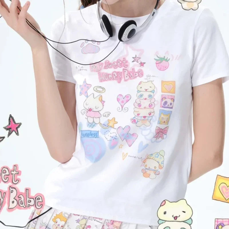 Cute Printing T-shirts Graphic Women T-shirts Emo Girls Letter Printing Funny Shirt Grunge Streetwear Novelty T-Shirt Japanese