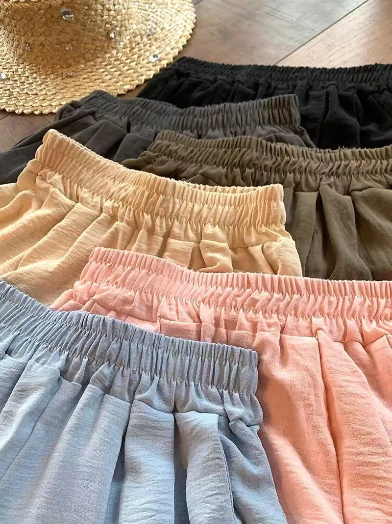 Summer Women Sweet Colorful Ice Silk Pants Lady Baggy Versatile Elastic Straight Leg Trousers Female Wide Leg High Waisted Pants