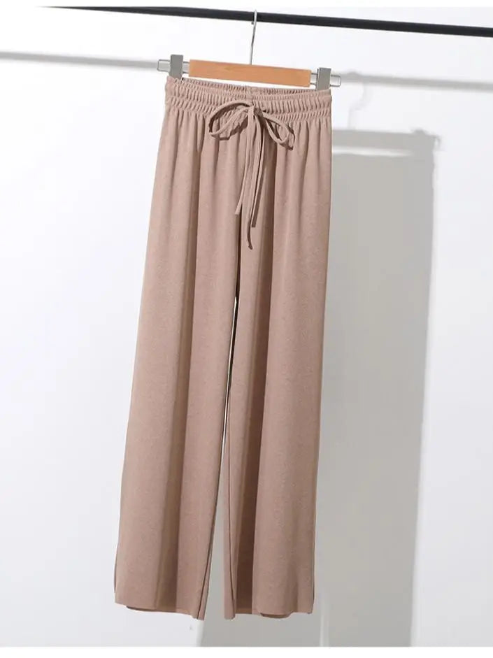 Slacks Women's Loose Summer Pants Soft Ice Silk Ankle-Length Black Wide Leg Pants Grey Khaki Women High Waisted Trousers 2026