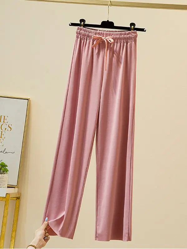 Slacks Women's Loose Summer Pants Soft Ice Silk Ankle-Length Black Wide Leg Pants Grey Khaki Women High Waisted Trousers 2026
