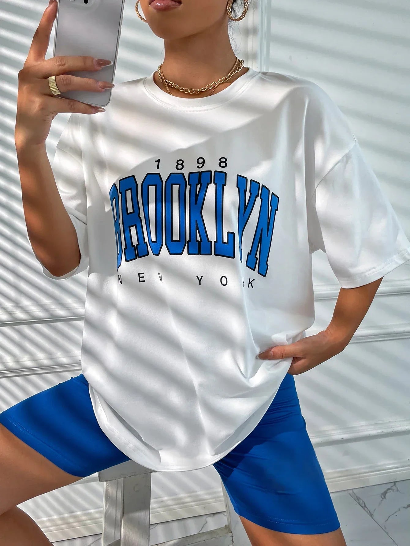 1898 Brooklyn York Letter Drop Shoulder Print T-Shirt Women Vintage Oversized T Shirt Simple Clothes Female Tshirt Y2K Top