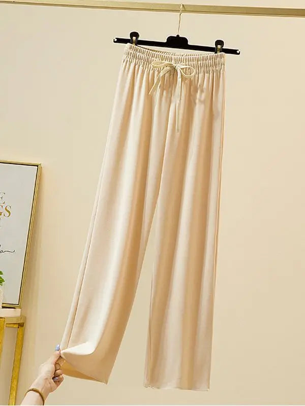 Slacks Women's Loose Summer Pants Soft Ice Silk Ankle-Length Black Wide Leg Pants Grey Khaki Women High Waisted Trousers 2026