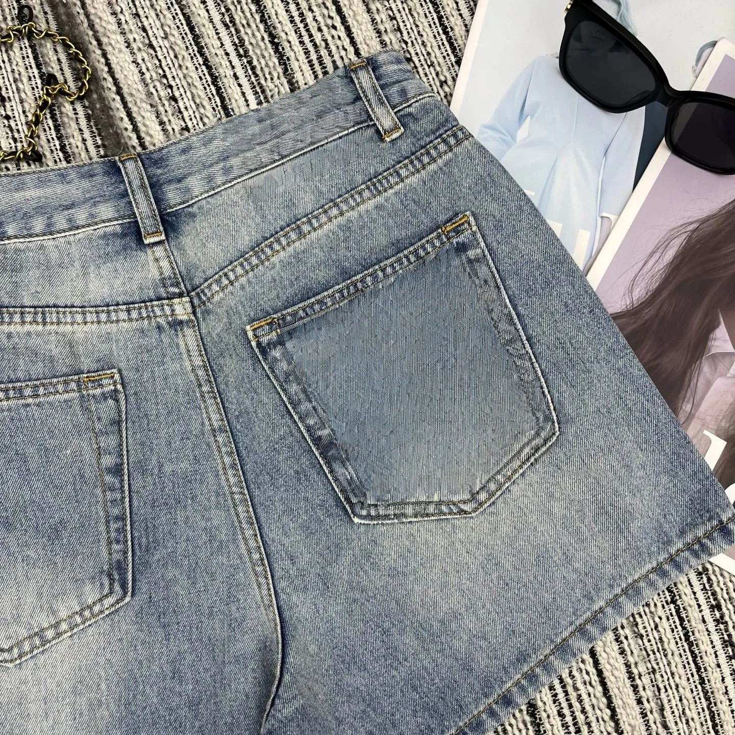 2026 High Quality Light Blue High Waist Straight Leg Washed Denim woman Shorts TC2641498