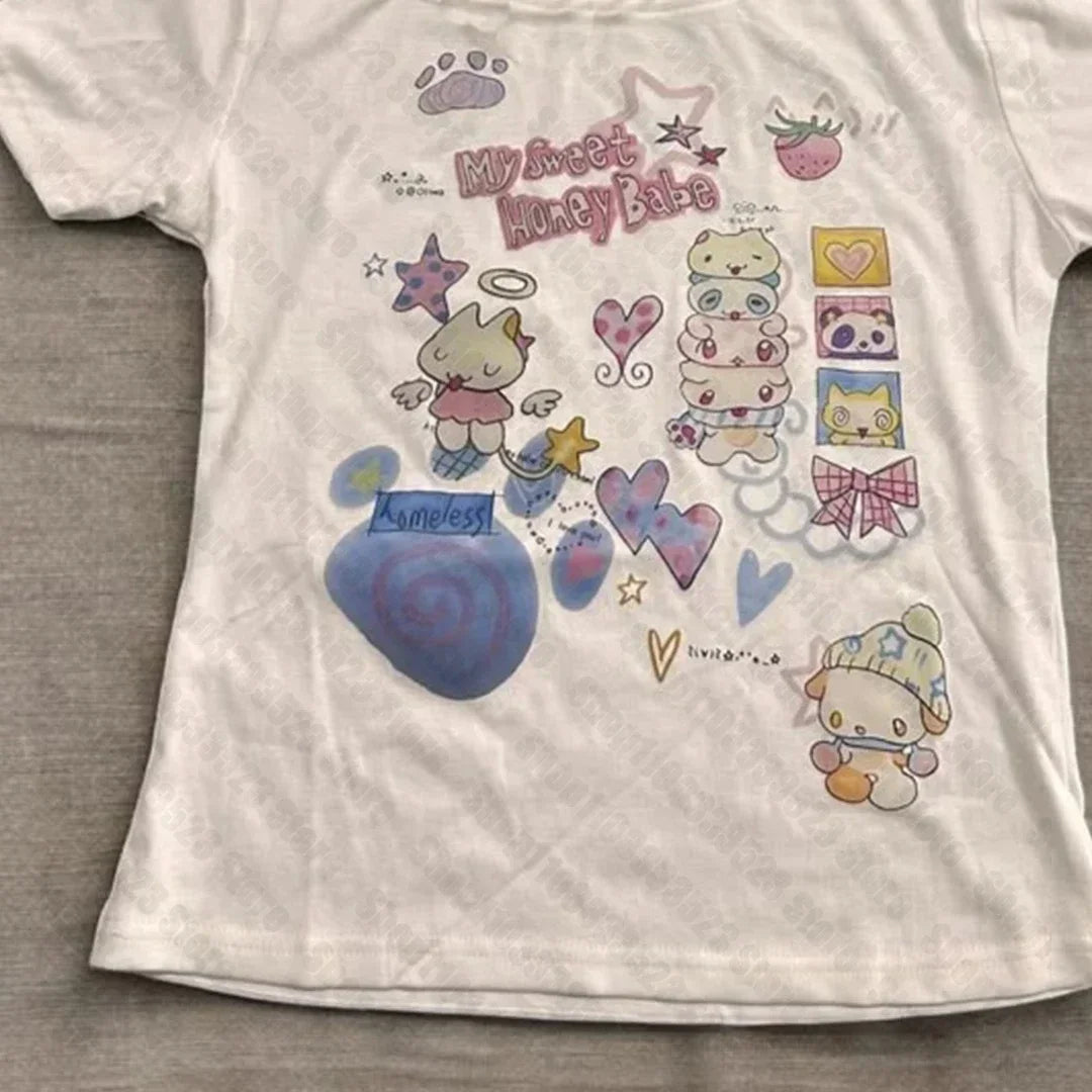 Cute Printing T-shirts Graphic Women T-shirts Emo Girls Letter Printing Funny Shirt Grunge Streetwear Novelty T-Shirt Japanese