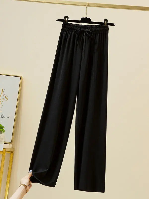 Slacks Women's Loose Summer Pants Soft Ice Silk Ankle-Length Black Wide Leg Pants Grey Khaki Women High Waisted Trousers 2026