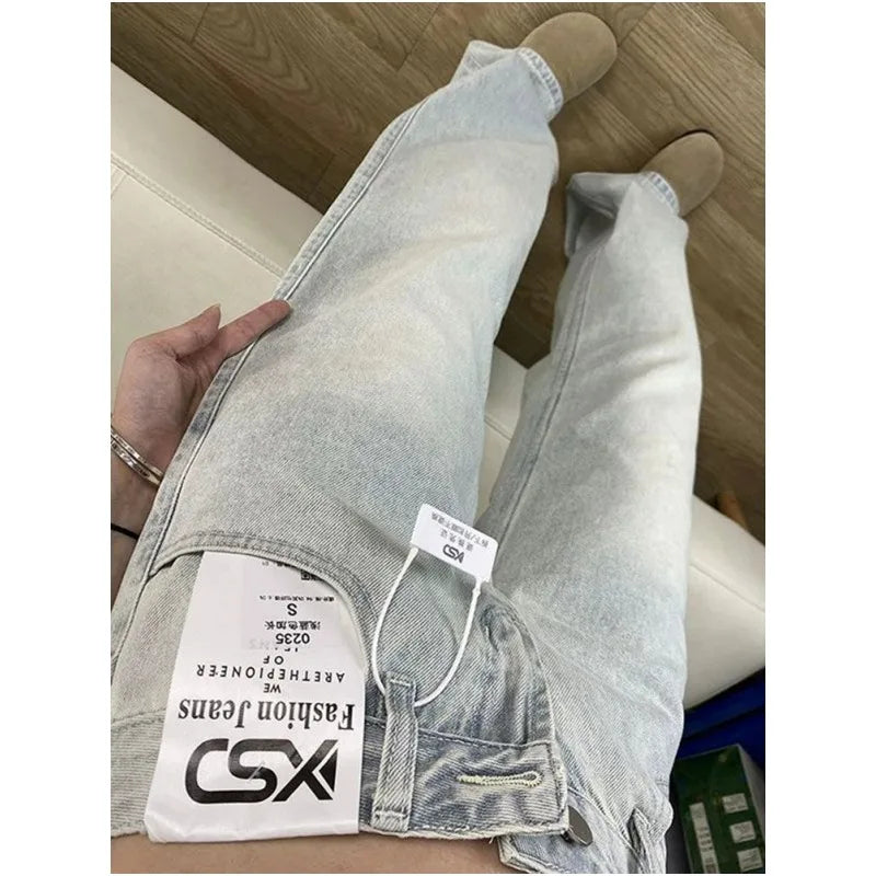 Women Jeans Straight Wide Leg Vintage Light Wash Low Rise Petite Summer Lightweight Slim Fit Denim American Latest Womens Pants