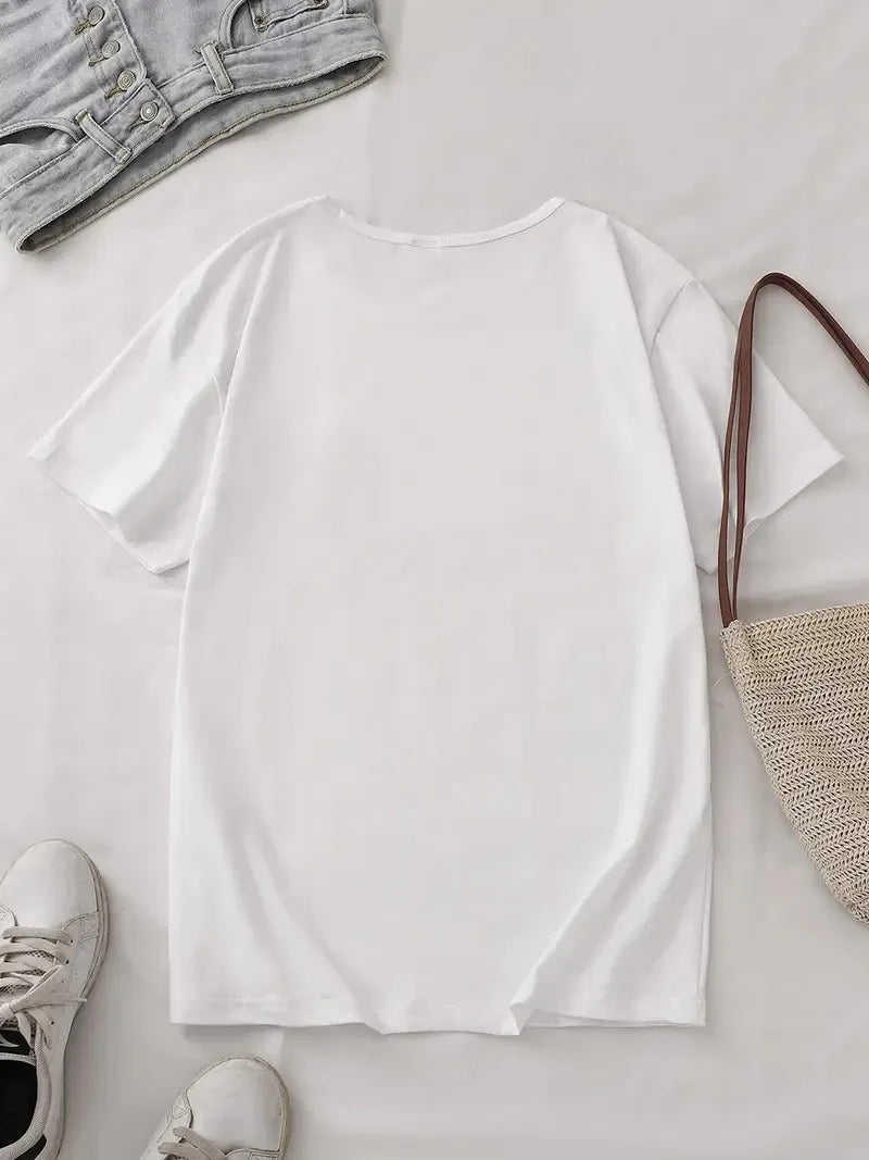 Women Oversized Panda Print Short Sleeve Tee 2026 New Summer Casual Loose Daily Wear Streetwear Round Neck Top