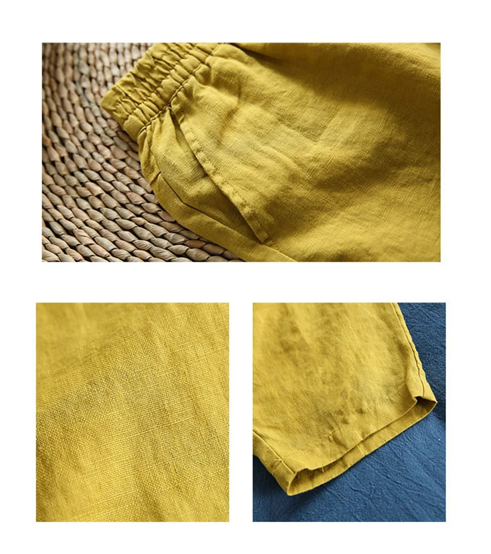 Womens Cotton Linen Cropped Pants Loose Fit Wide Leg Capri Casual Plus Size Elastic Waist Trousers Capris
