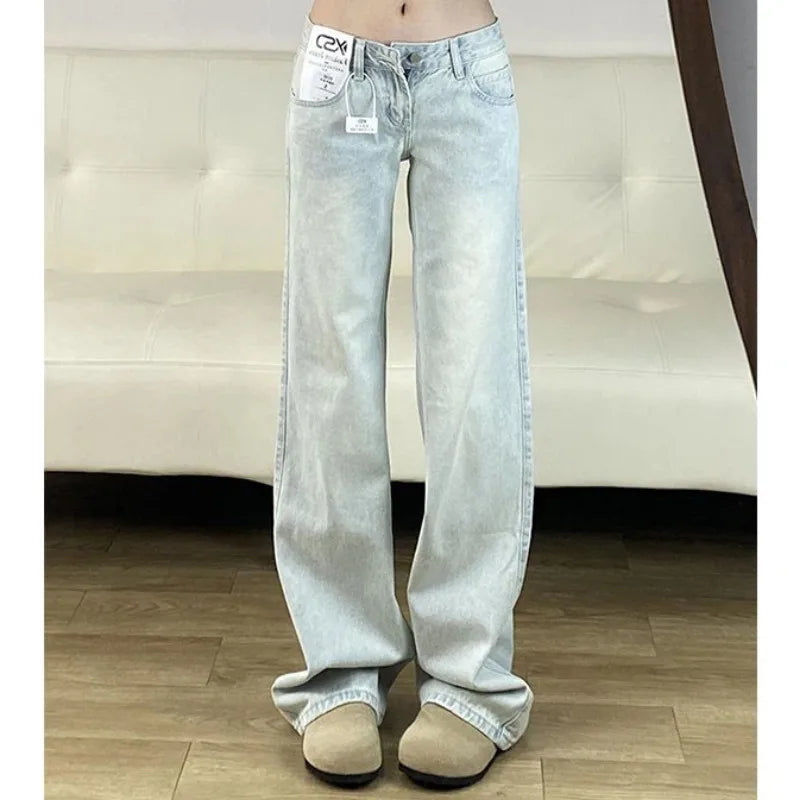Women Jeans Straight Wide Leg Vintage Light Wash Low Rise Petite Summer Lightweight Slim Fit Denim American Latest Womens Pants