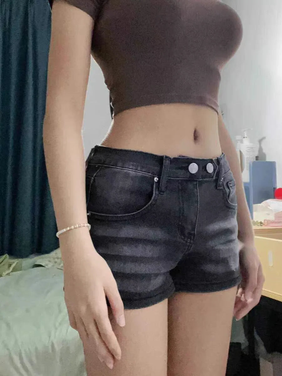 Women's Grey Denim Shorts Low Waist Mini Jeans Shorts 2000s Vintage 90s Y2k Emo Cowboy Short Pants Harajuku Clothes Summer 2024