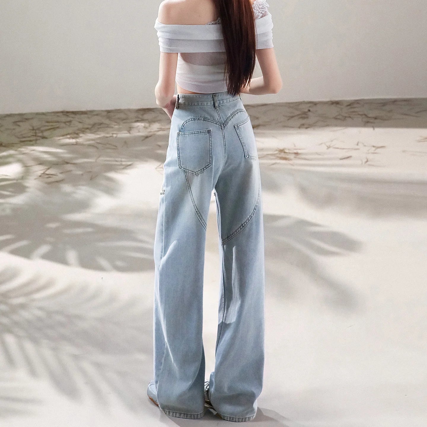 Chic Women Hollowed Out Diamonds Beaded Holes Jeans Rhinestones Straight Denim Pants Crystals Cowboy Trousers Loose Pantalones