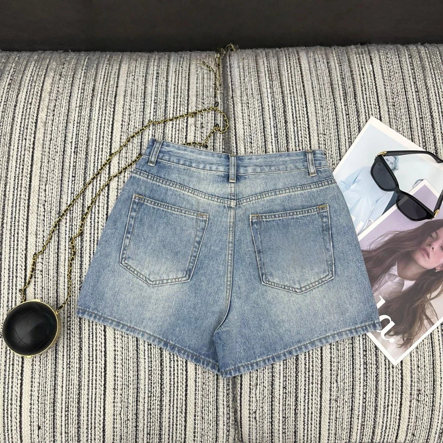 2026 High Quality Light Blue High Waist Straight Leg Washed Denim woman Shorts TC2641498