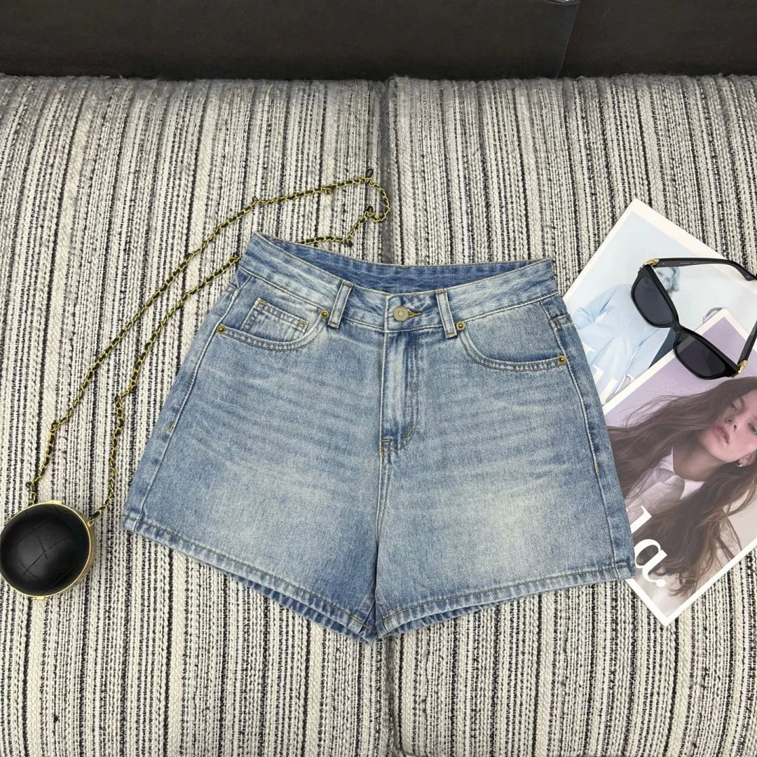 2026 High Quality Light Blue High Waist Straight Leg Washed Denim woman Shorts TC2641498